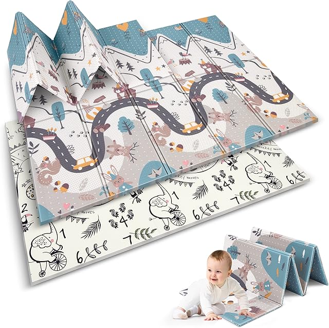 NUKIDO Mata Piankowa dla Dzieci Niemowląt Dwustronna Uroczy Kolorowy Design do Zabawy Raczkowania Idealna na Prezent Składana Grubość 1 cm Wielkość 200x150 cm NK-341