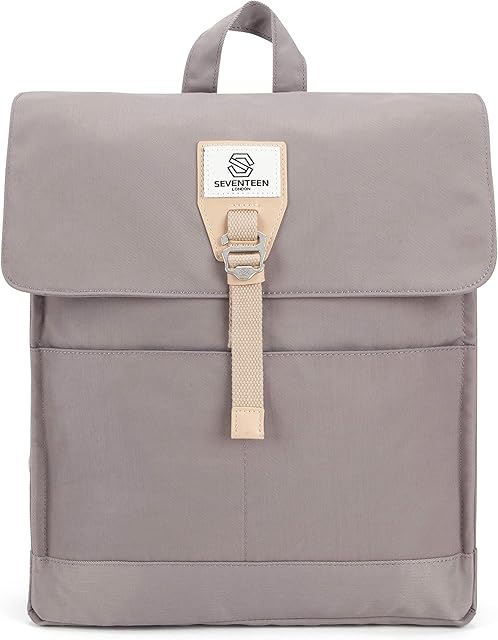 SEVENTEEN LONDON  Modern Lilac 'Ilford' Fold Top Bookbag Backpack in a Slim Design  Fits Laptops up to 13"
