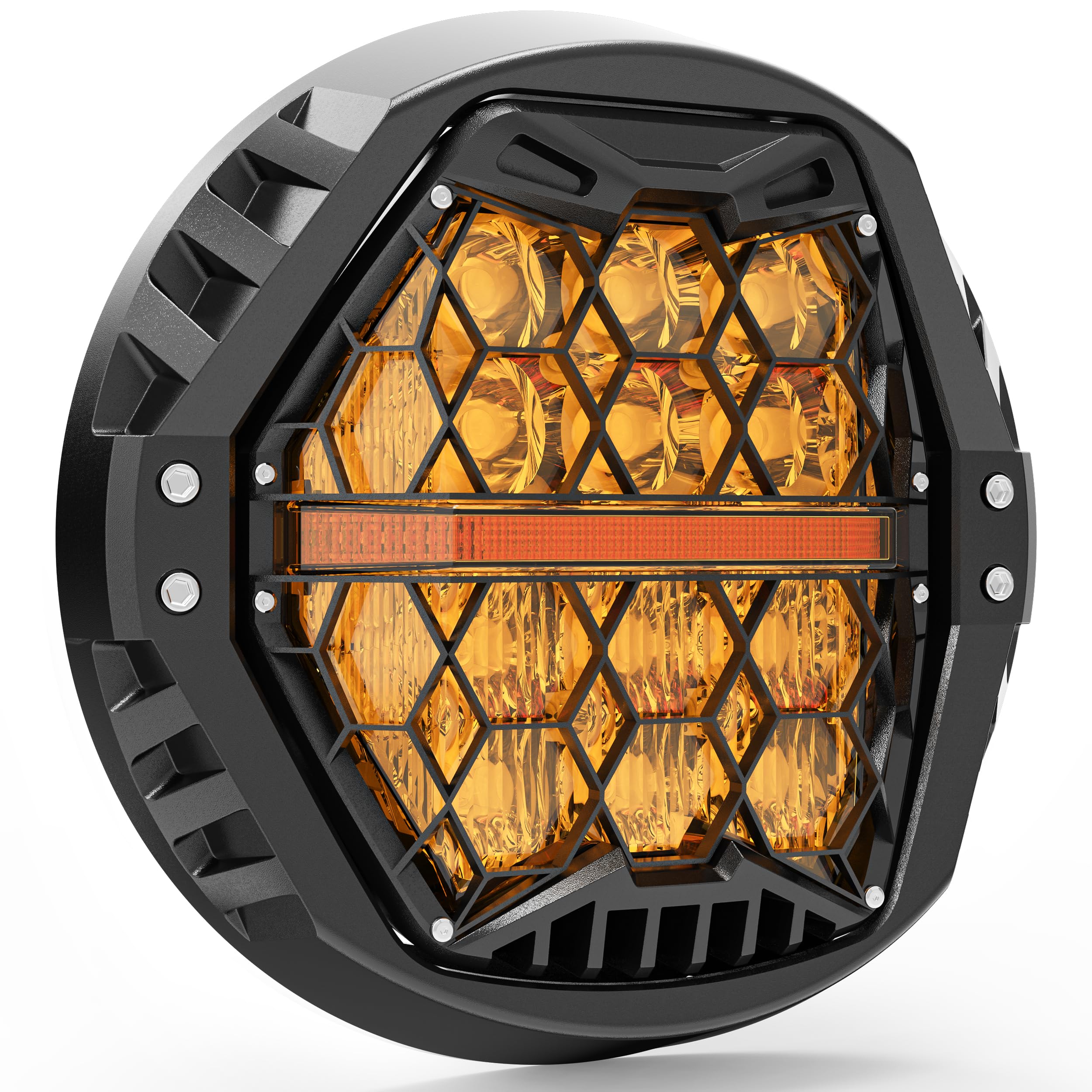 DOT Approved 1000% Bright 120W 7'' Motorcycles LED Headlight with Amber Lens DRL Compatible with Road King Road Glide Street Glide Electra Glide Ultra Limited Heritage Softail Fat Boy Yamaha