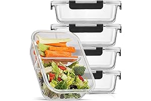 Meal Prep Containers with Dividers: JoyJolt 5-Pack Glass Food Storage Containers for...