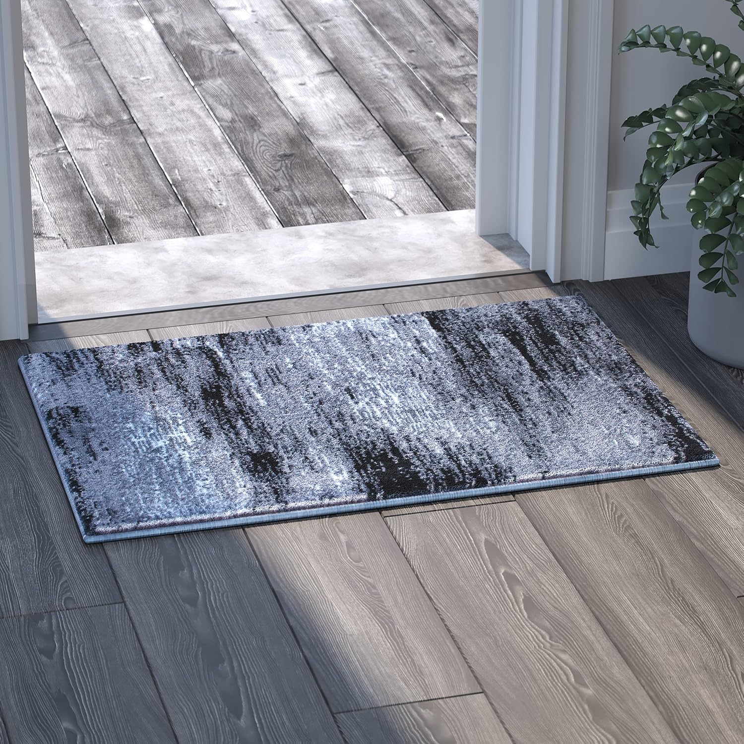 EMMA + OLIVER Oakland Plush Olefin Accent Rug - Shaded Gradient Pattern in Black, Gray and White - 2x3 - Moisture & Stain Resistant