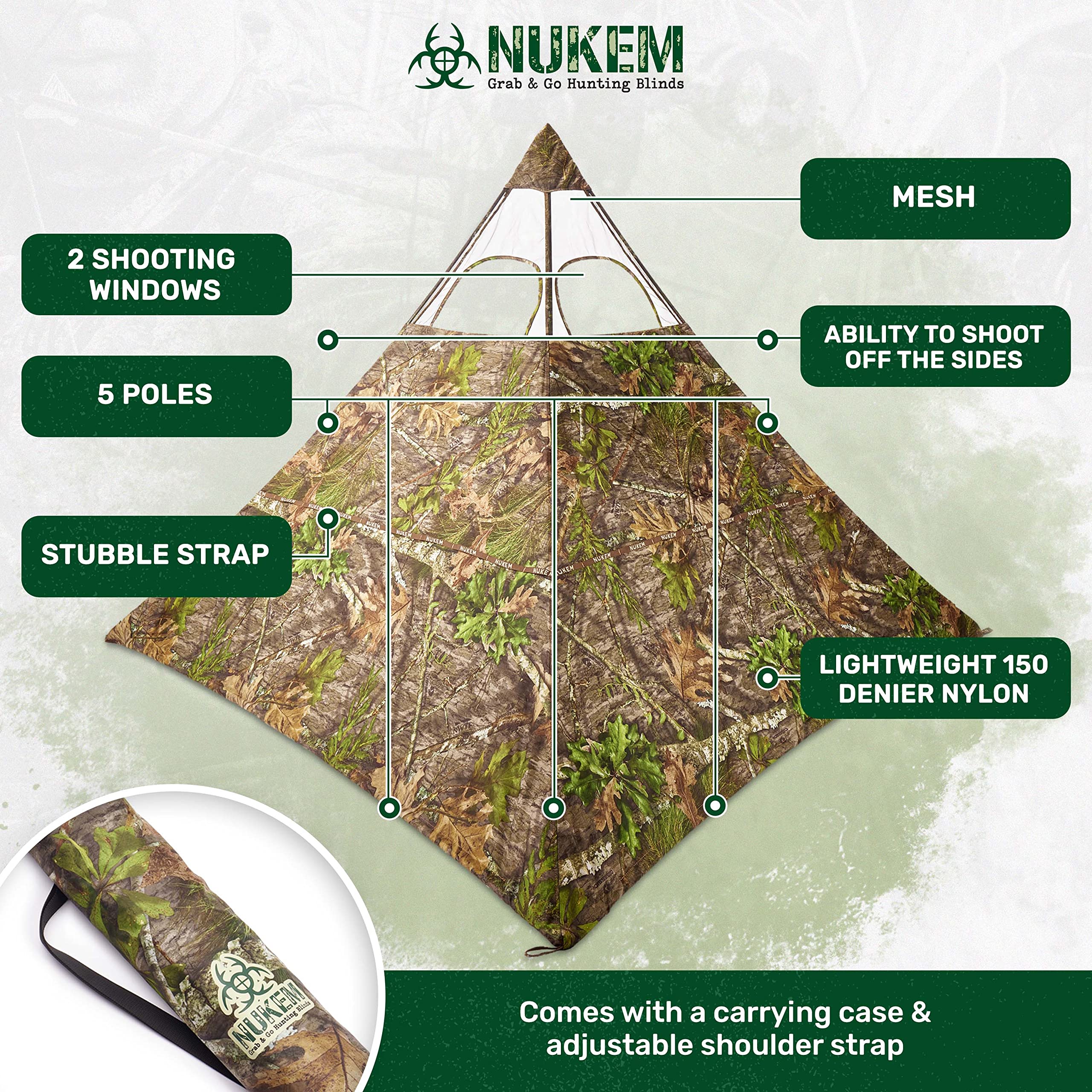 NUKEM Grab & Go Jagd-Bodenrollo, leicht, pfahlfrei, Pop-Up-Truthahn- und Hirschrollo