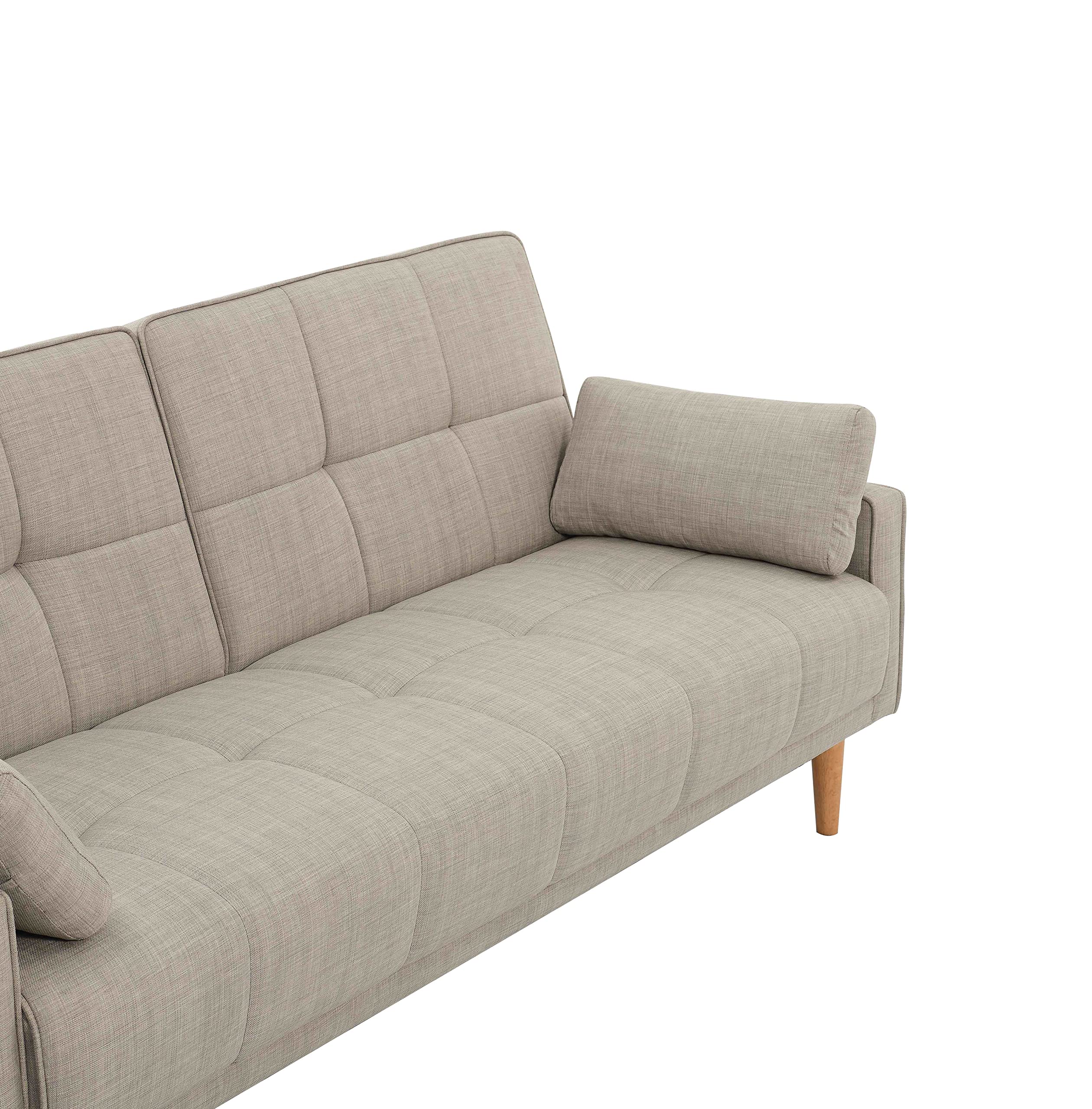 EVERGREENWEB Divano letto 3 Posti Clic Clac Trasformabile in Letto una Piazza e Mezza con 2 Cuscini GRATIS, Doppio Schienale Reclinabile 3 livelli, Tessuto Imbottito Capitonné Grigio, Piedi in Legno