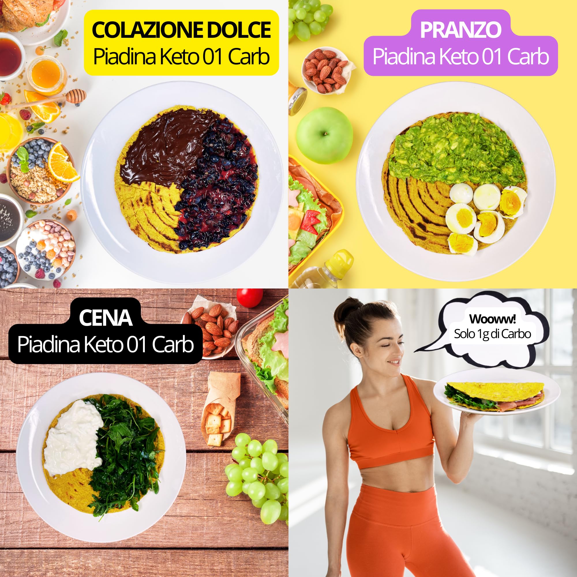 KETO 01 CARB - Piadina Keto Artigianale con solo 1g di Carboidrati, Piadina senza Glutine 12% Proteine, 80 Kcal, Low Carb, 3pz x 75g, Confezione Singola - 5