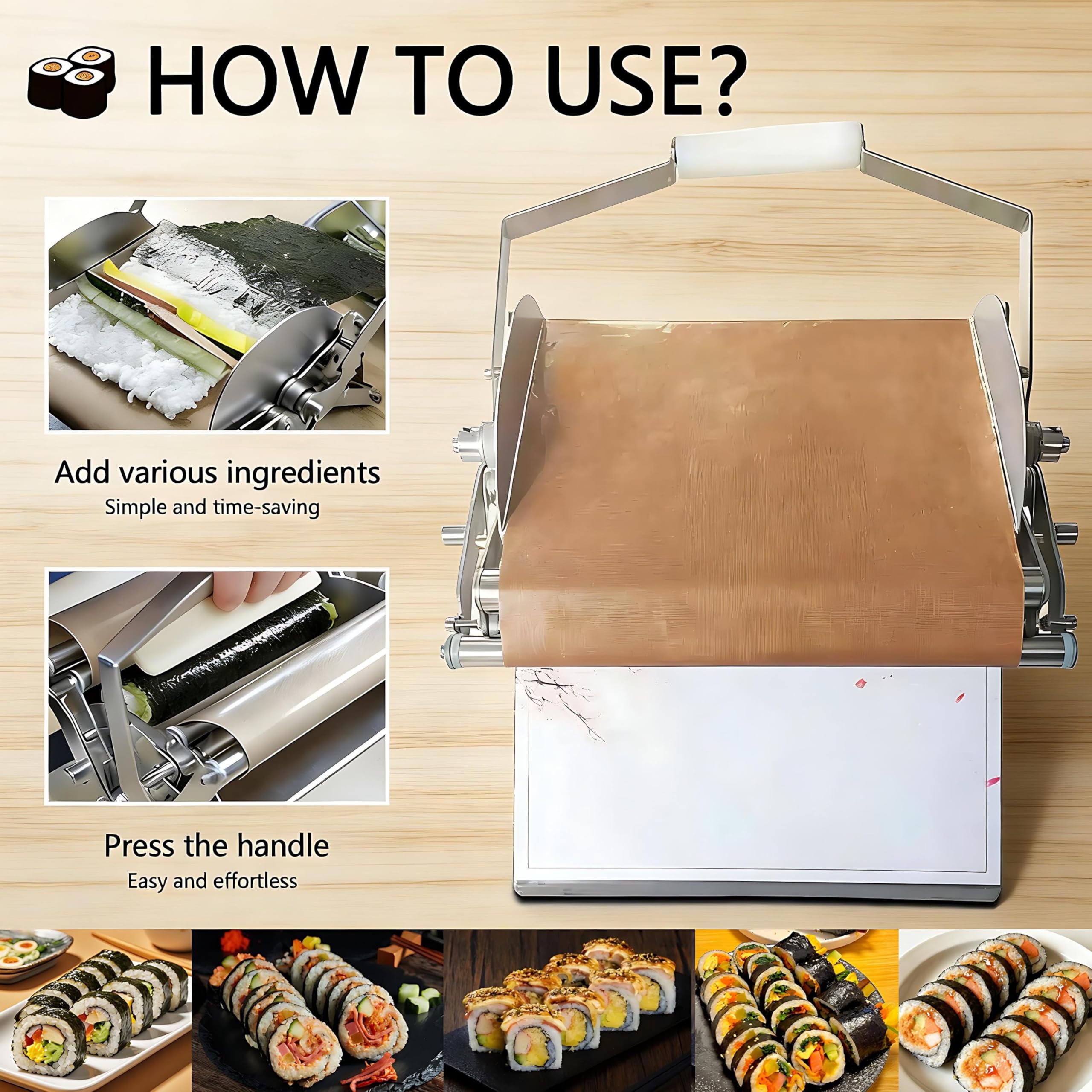 Kit de Fabrication de sushis Professionnel, Machine à Envelopper Les boulettes de Riz et Les algues, Tapis Roulant en Tissu de qualité Alimentaire, Activités manuelles pour Enfants