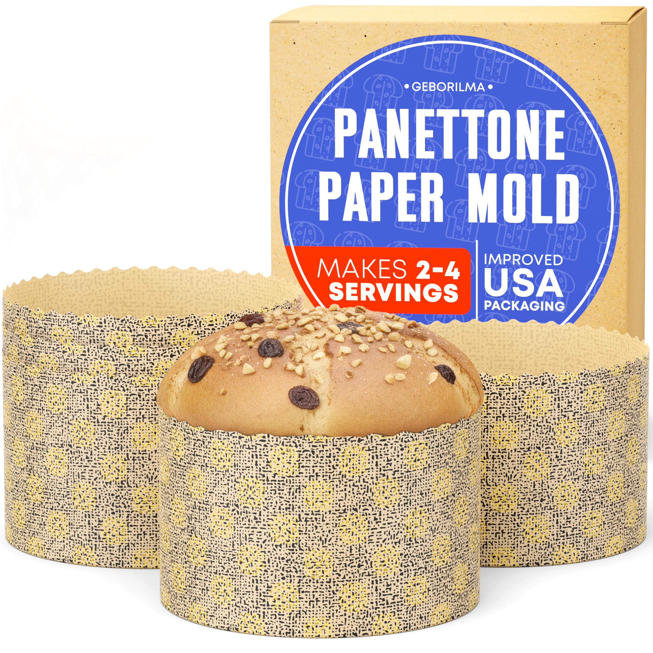 Premium Panettone Paper Mold Medium - 18 oz Disposable Panettone Pan for Cake and Bread - 5 in Panettone Mold 500 g - Forms for Baking Paska and Kulich for Christmas 3 pack