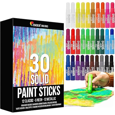Tempera Paint Sticks (30 Large Paint Sticks) - Paint sticks for Kids Washable - Safe Arts and Craft Paint Sticks for Toddler or Child Use - For Wood Paint, Glass Paint, Rock Paint, or Poster Paint