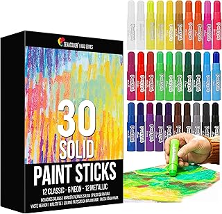 Tempera Paint Sticks (30 Large Paint Sticks) - Paint sticks for Kids Washable - Safe Arts and Craft Paint Sticks for Toddler or Child Use - For Wood Paint, Glass Paint, Rock Paint, or Poster Paint