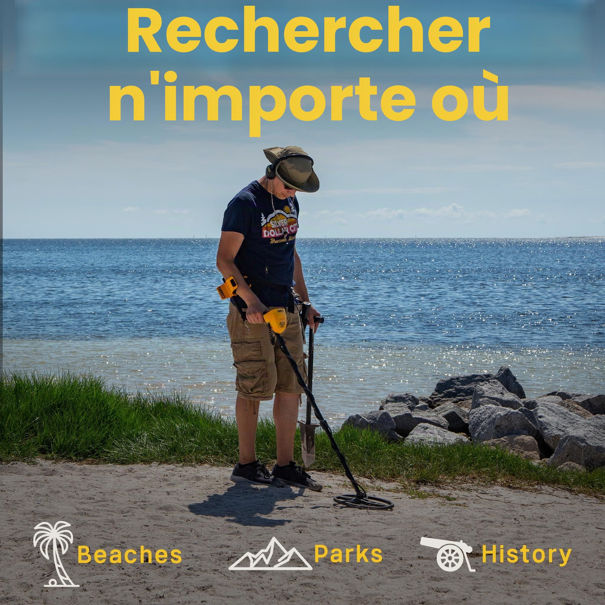 Garrett ACE 300 Kit détecteur de métaux avec objectif numérique, résolution du fer, fréquence réglable, avec pointeur Pro, casque et cache Searchcoil