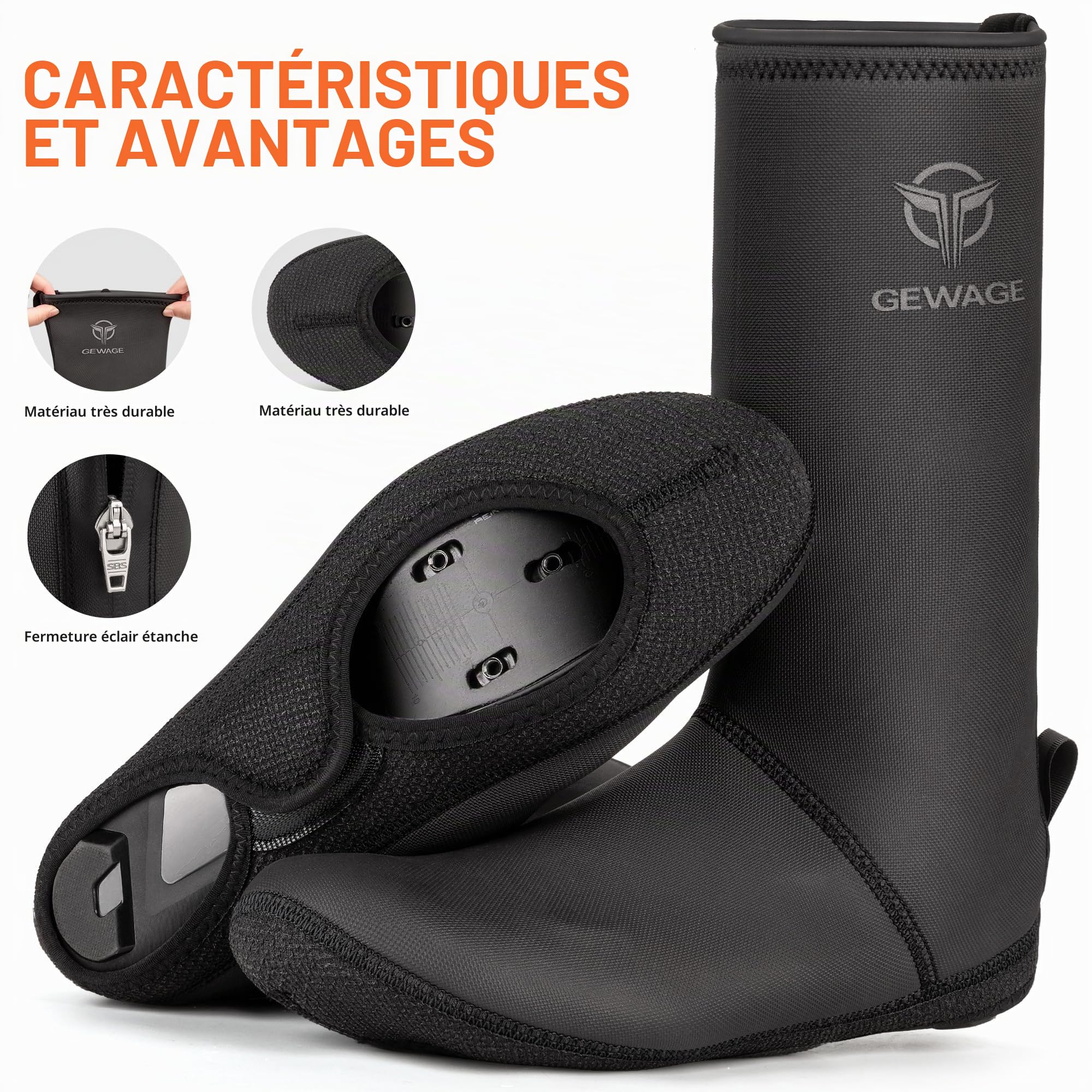 GEWAGEA Sur-chaussures thermo imperméables pour vélo hiver | Hydrotec néoprène 4 mm avec semelle Kevlar, coupe-vent et imperméable, réfléchissantes | Sur-chaussures vélo S–XL