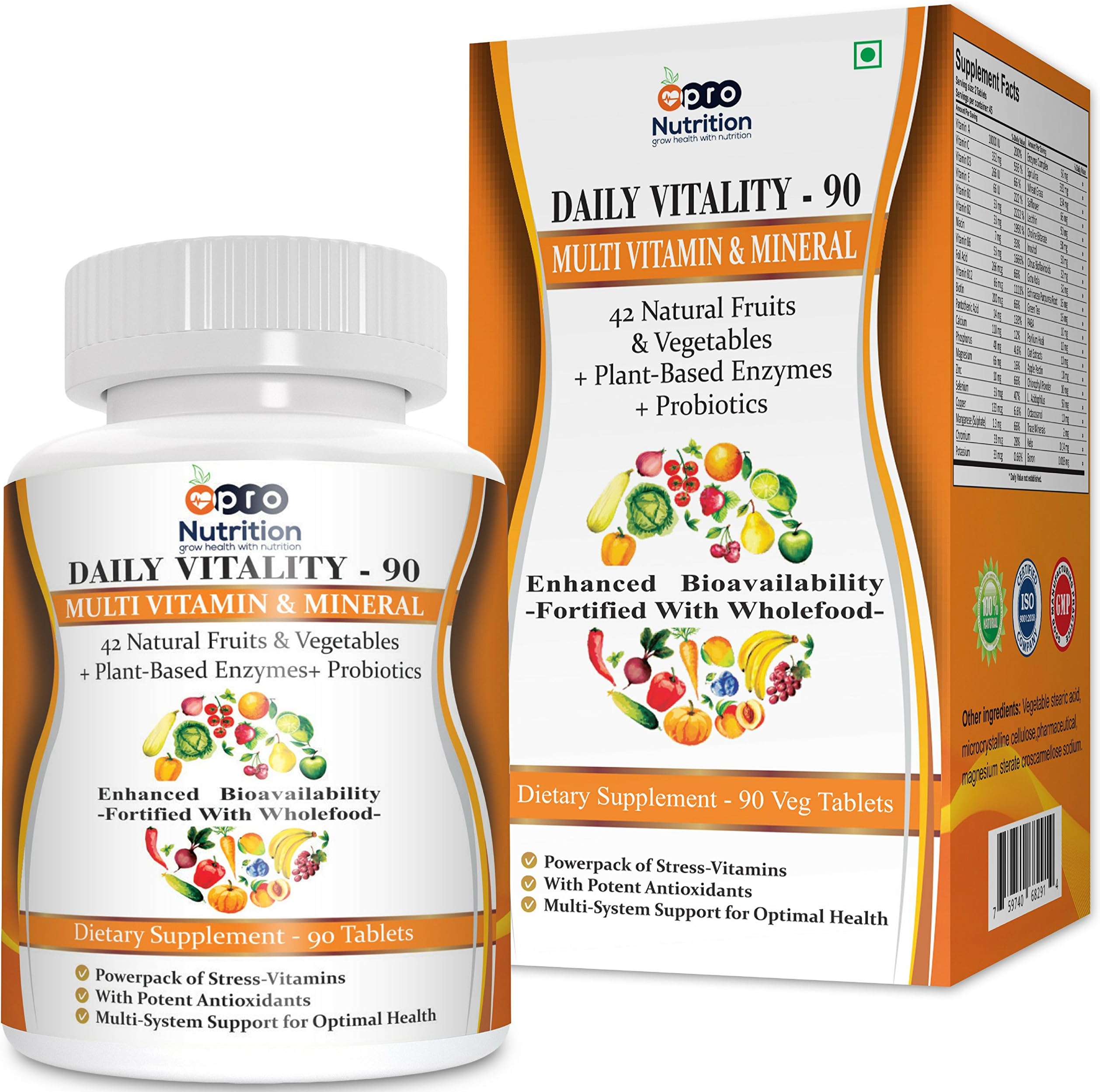 Multivitamin with 42 Vitamins and Mineral Enzymes and Probiotics - 90 Tablets