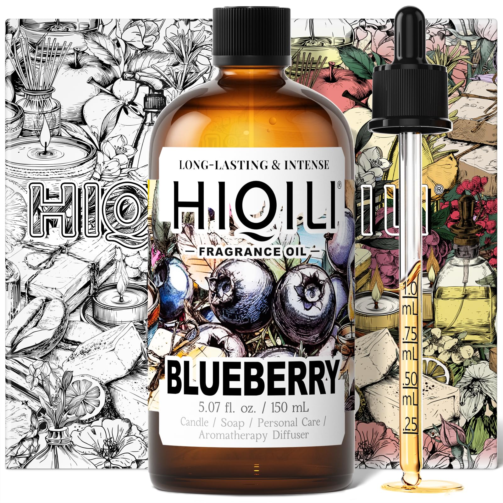 HIQILI Blueberry Fragrance Oil for Candle & Soap Making, Fruity Scents for Reed Diffuser Oil Refill, Add to Lotion, Body Wash - 5.07 Fl Oz