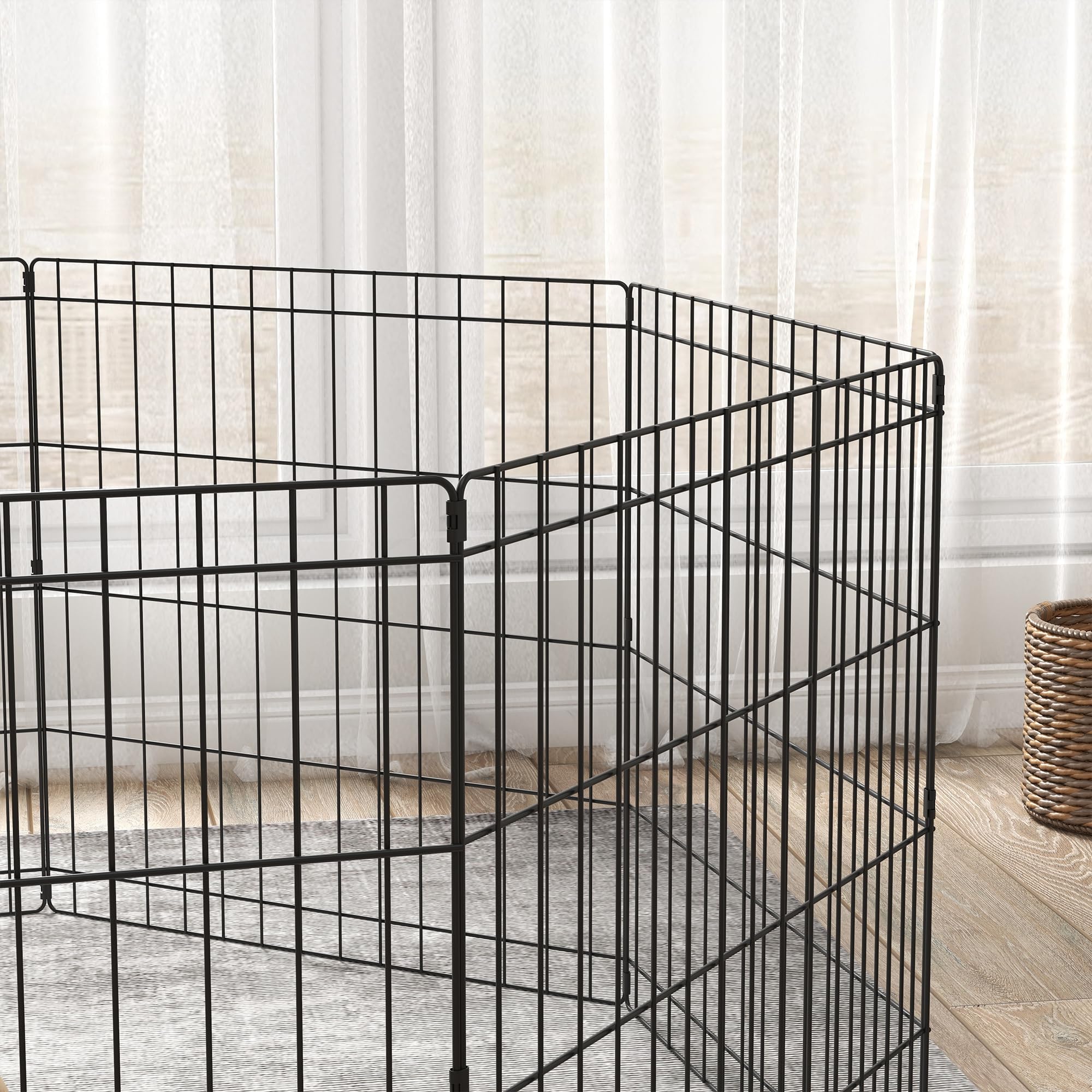 PawHut Parque de Juegos para Perros de 8 Paneles 61x61 cm Corralito para Perros Plegable con Puerta Doble Cerradura y Forma Personalizable para Jardín Patio Negro