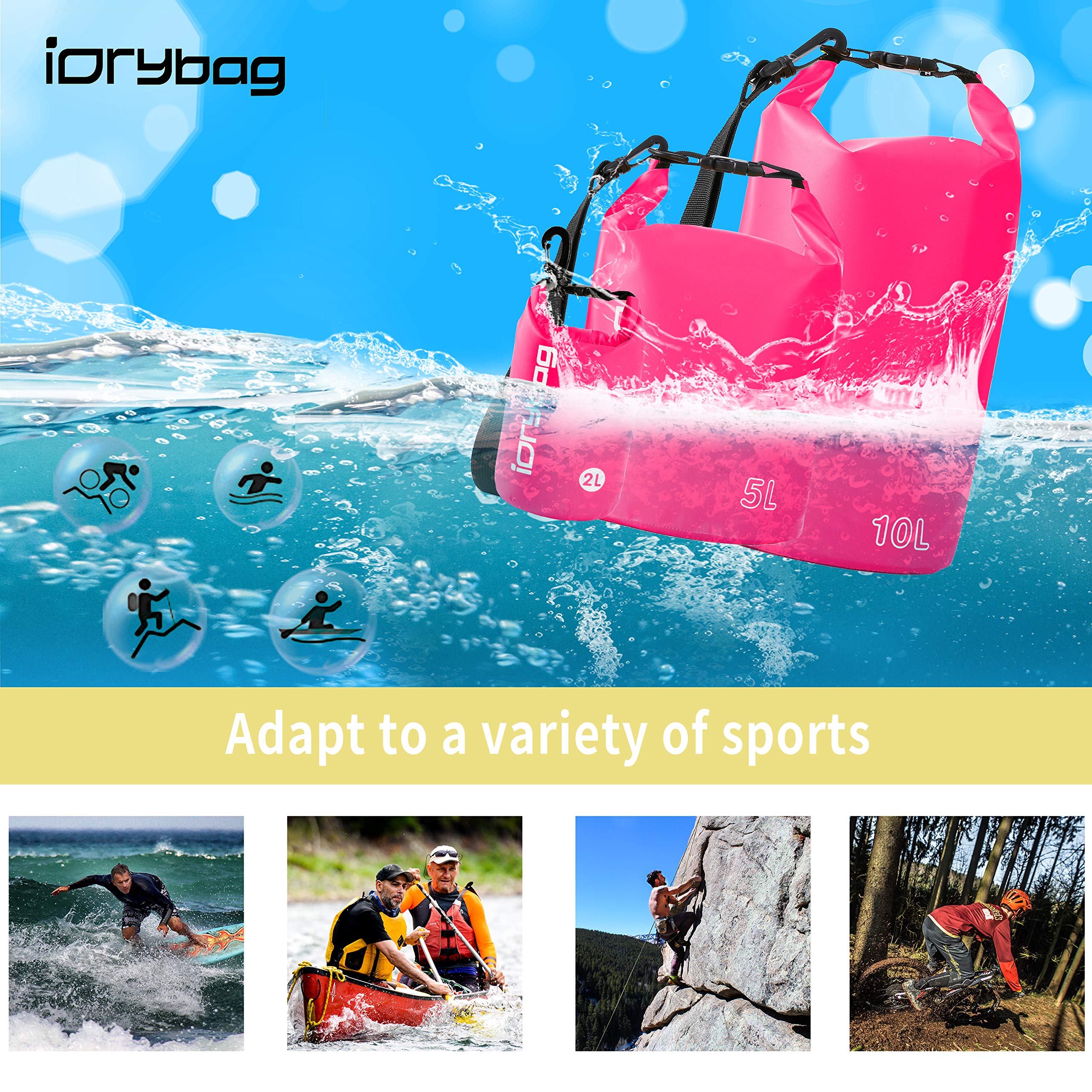 IDRYBAG Sacca Impermeabile per Kayak Impermeabili 2L/5L/10L/15L/20L/30L/40L, Sacchetto Impermeabile Piccolo che Galleggia, Sacca Impermeabile per Paddleboarding e Viaggi