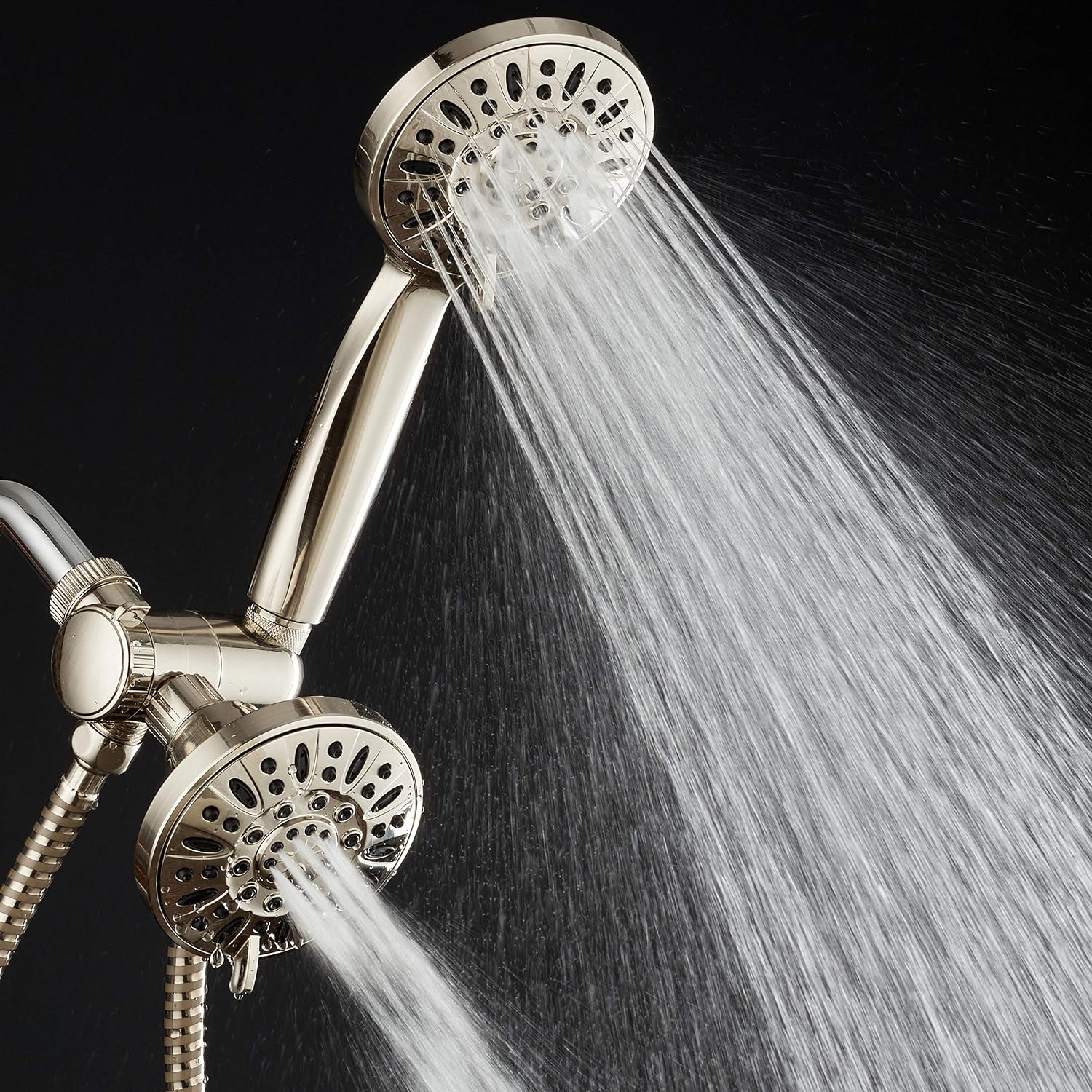 AquaDance Brushed Nickel Premium High Pressure 48-setting 3-Way Combo for The Best of Both Worlds – Enjoy Luxurious 6-setting Rain Shower Head and 6-Setting Hand Held Shower Separately or Together | Enjoy Two 6-Setting Rain & Hand Showerheads Separately or Together for the Best of Both Worlds! Stainless Steel Hose - Nickel
