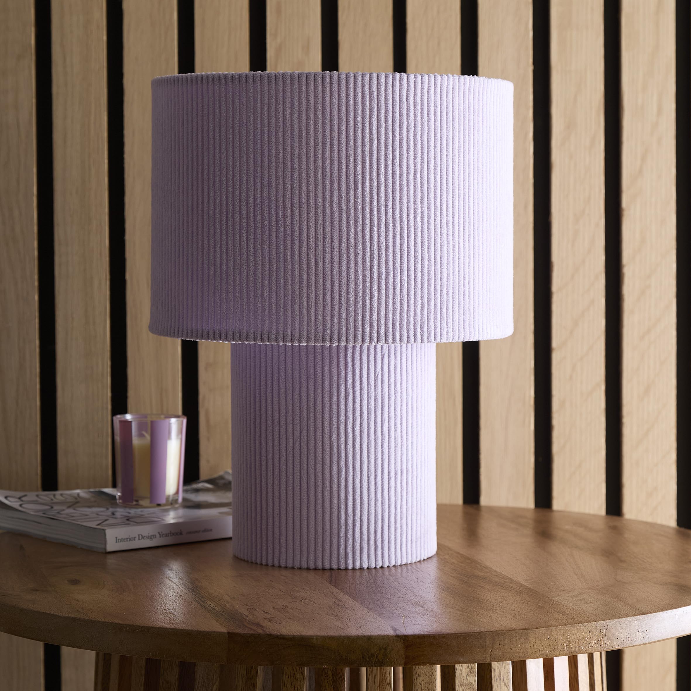 Striped Velvet Table Lamps in a Corduroy Design Available in Ivory, White, Lilac, Dark Green, Soft Green and Brown (Lilac)