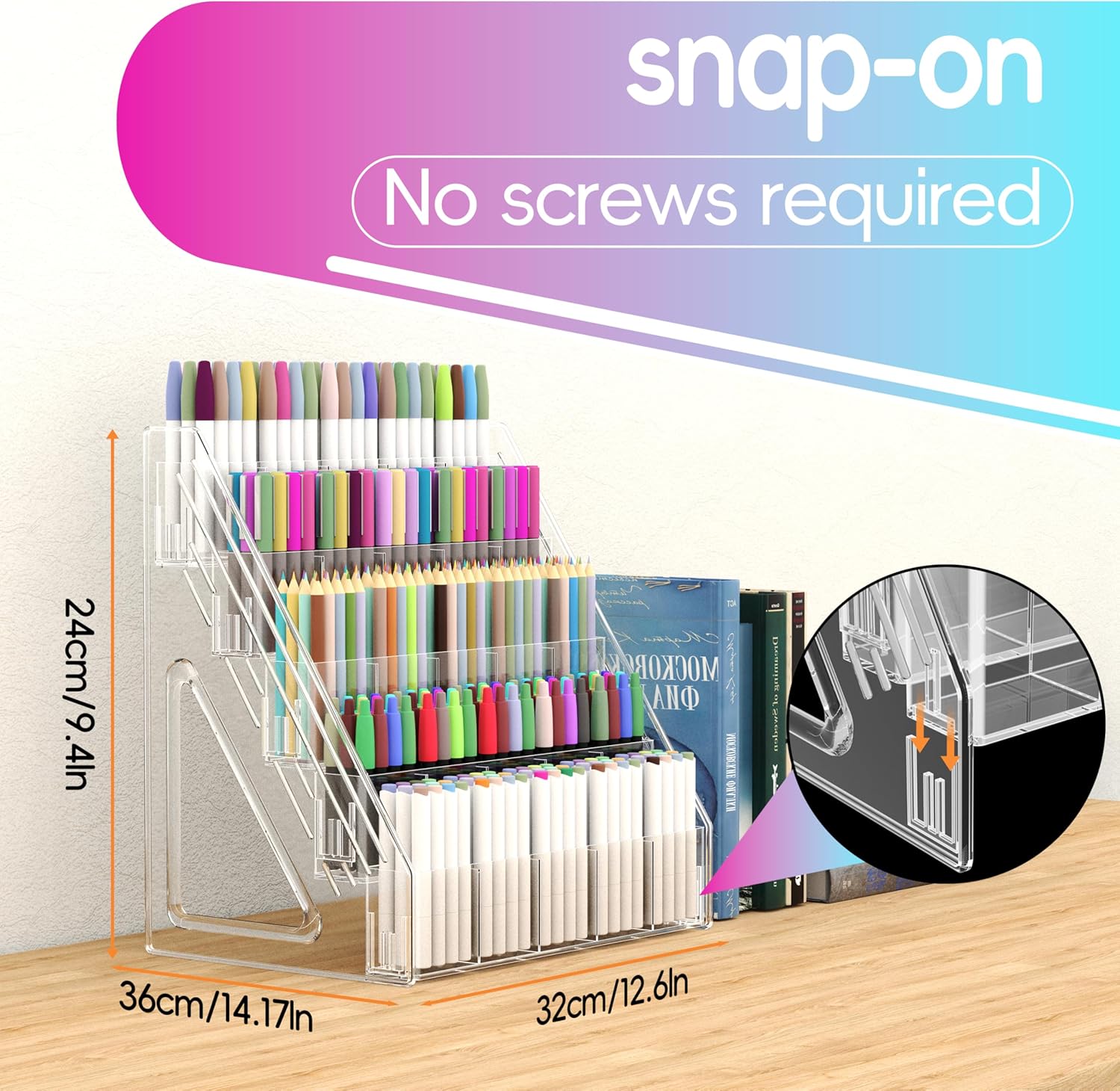 150 Slots Marker Organizer, 5 Tier Acrylic Marker Storage Rack, Desktop Marker Holder for Alcohol Markers, Copic, Ohuhu, Colored Pencils & Pens