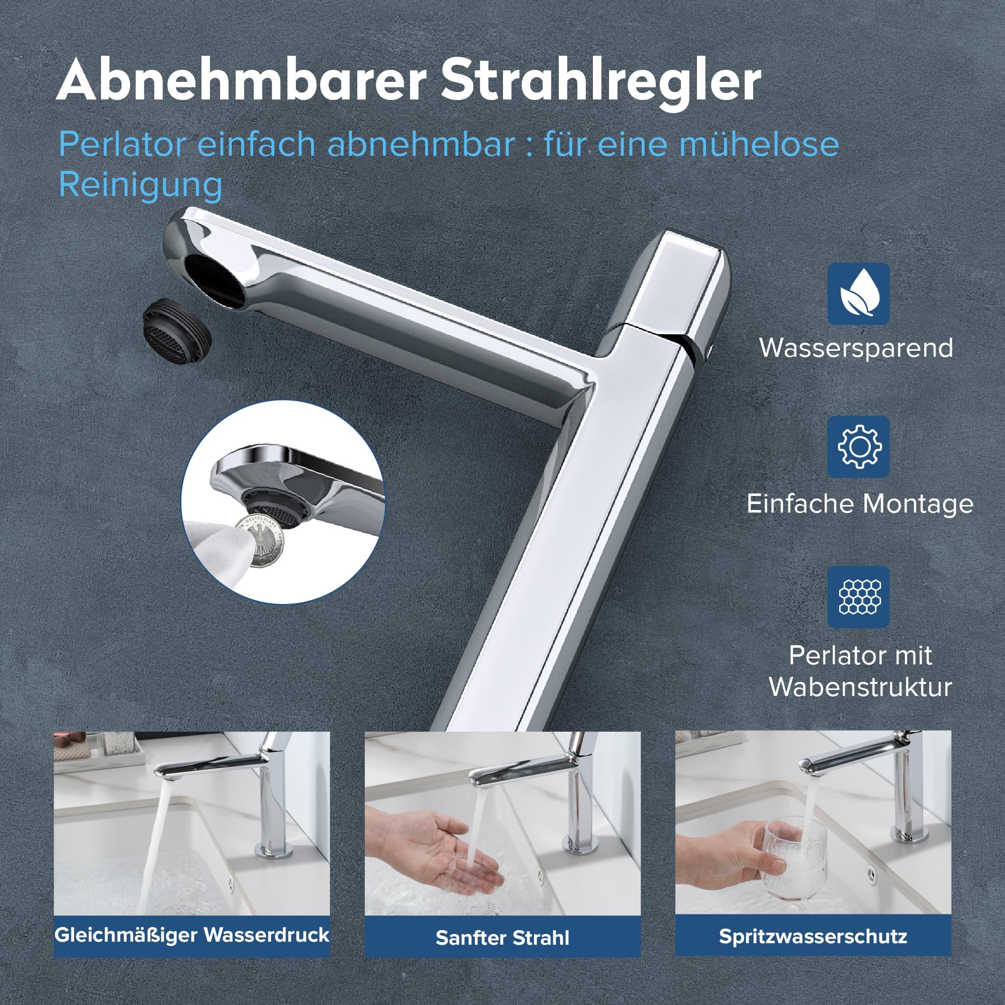 doporro Grifo para Lavabo H59 Cuerpo de Cobre, Válvula Cerámica, Aireador Desmontable, Flujo Suave Antisalpicaduras, Acabado Cromado Duradero y Elegant, WAO-1190