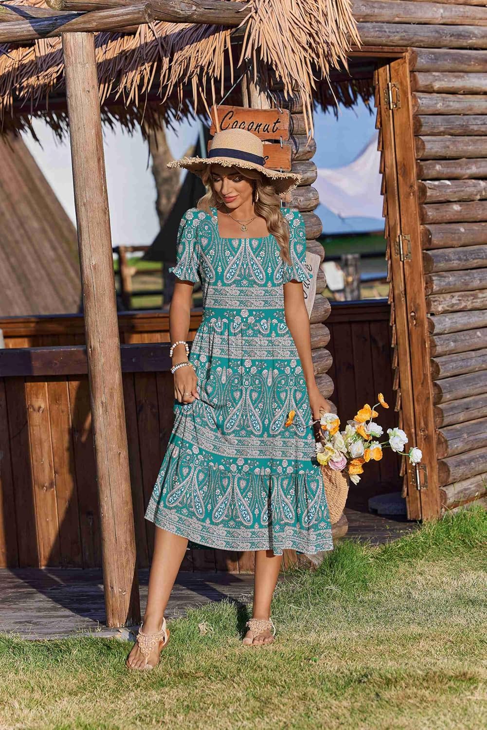 Zeagoo Summer Dresses for Women Flowy Casual Midi Dress Short Sleeve Tiered Dress Beach Vacation Sundresses with Pockets - Image 6