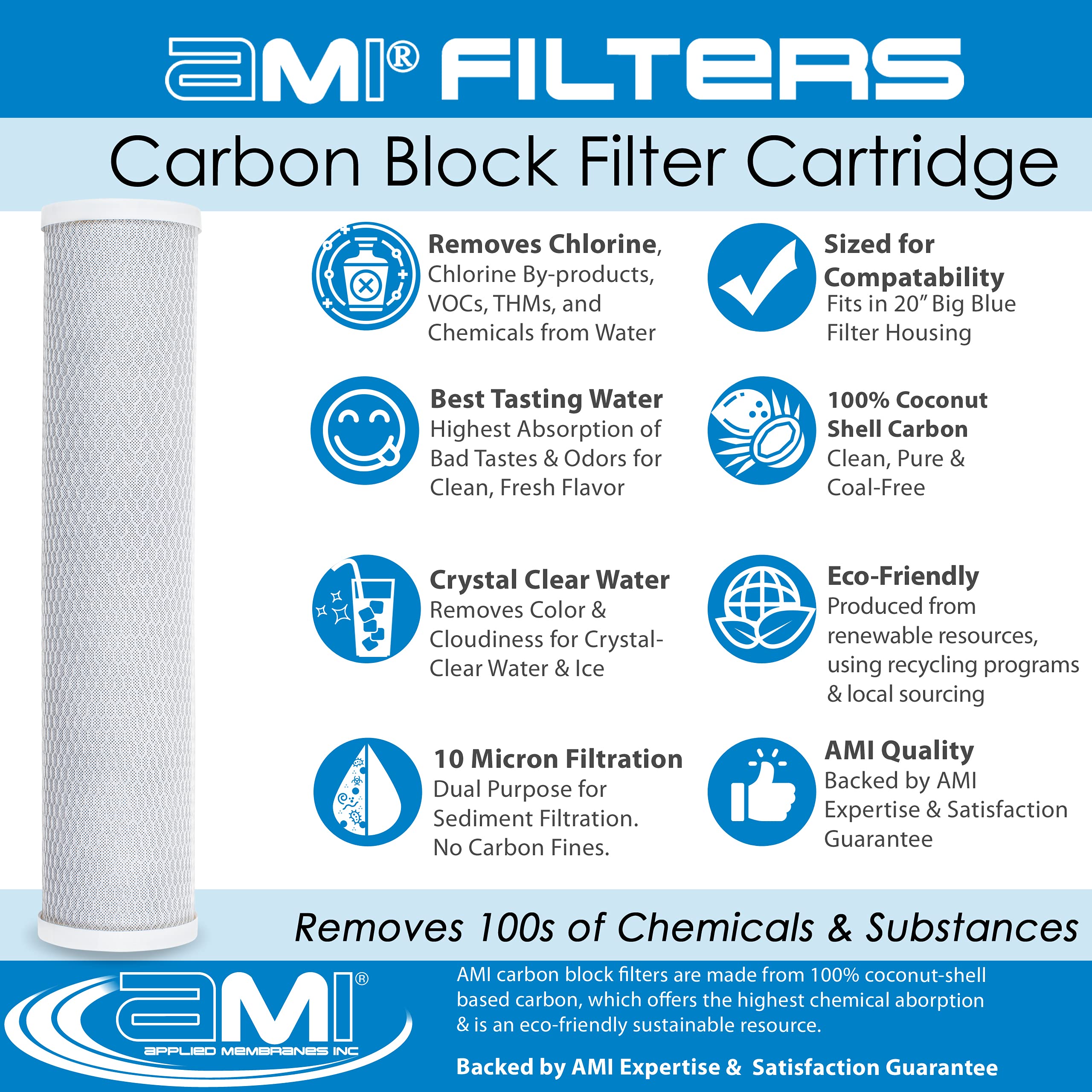 US Water Systems Carbon Water Filter 20 X 4.5, Whole House Water Filter Cartridge 10 Micron Removes Contaminants For Superior Taste And Odor Removal Made In The Usa Pack Of 2