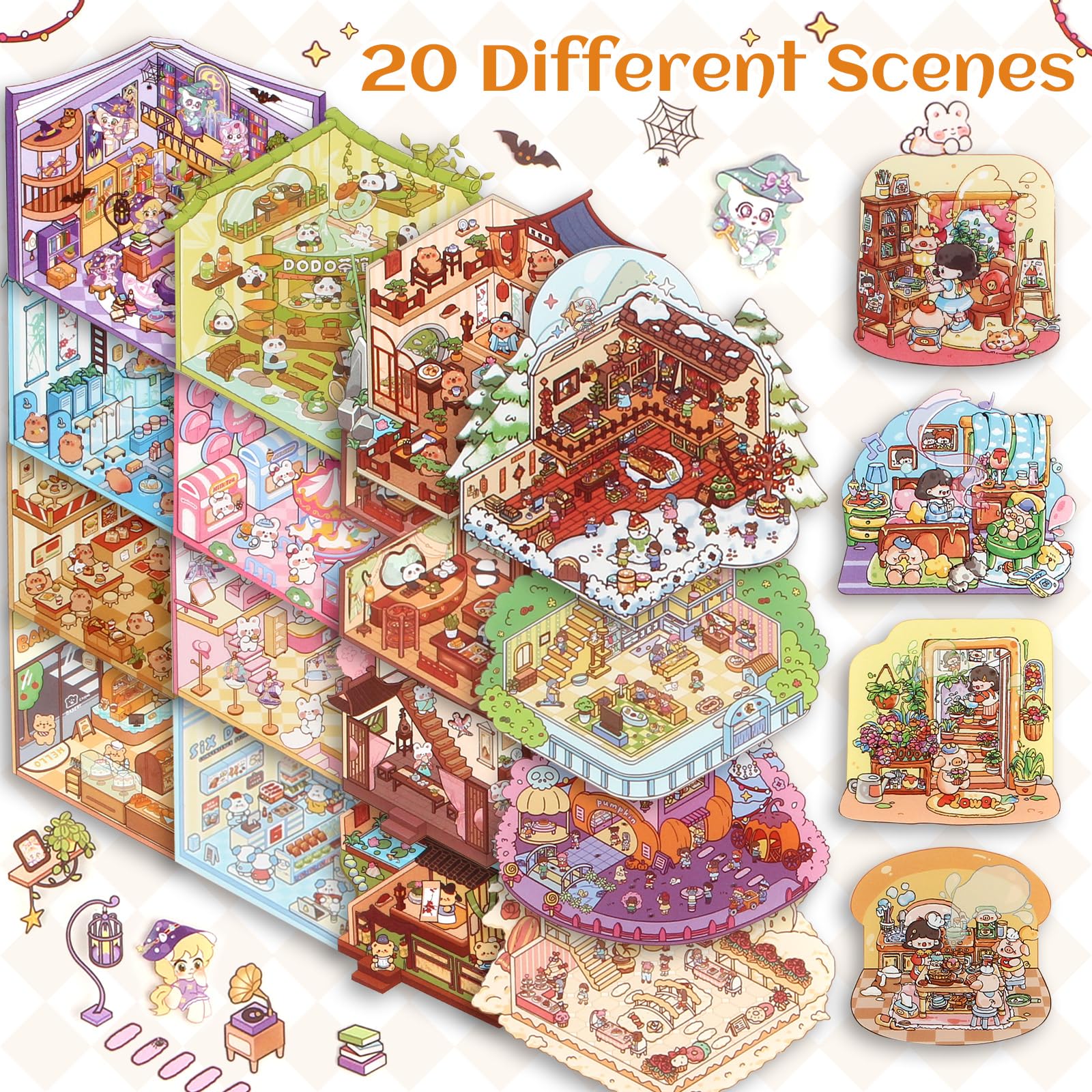 Noaxylic 20 Pièces 3 20 Pièces 3D Miniature Scene S Set, Autocollants