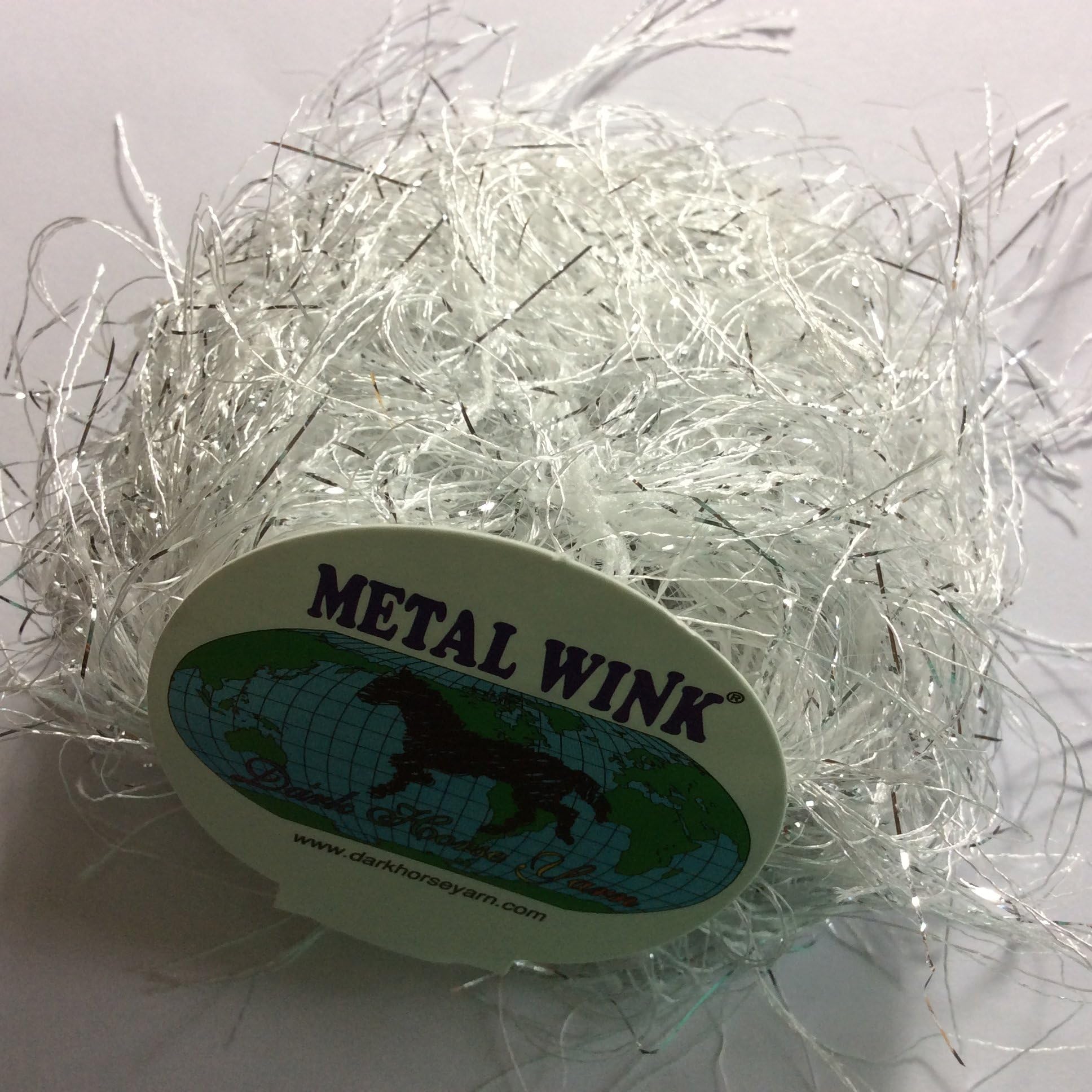 Dark Horse Yarns Metal Wink #309 White with Silver Metallic Eyelash Yarn 20 Grams