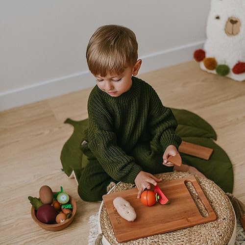 Miniatura 5 de Juego de corte de madera seguro para niños, tabla de cortar personalizada con cuchillo Montessori para niños pequeños, utensilios de madera cortador