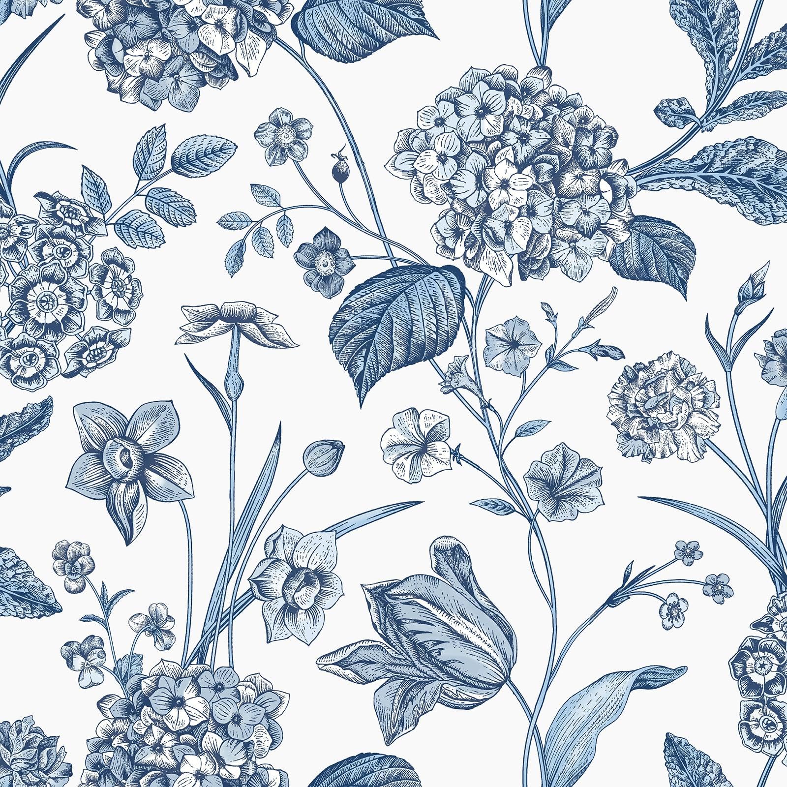 Rasch Wallpaper Amelie Hydrangea Blue/White Paper Wallpaper