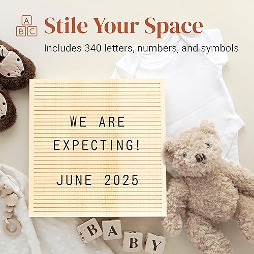 Miniatura 4 de Stiles Juego de letreros de madera de 10 x 10 pulgadas, con 340 letras, números y símbolos de plástico, tablero de mensajes de madera intercambiable