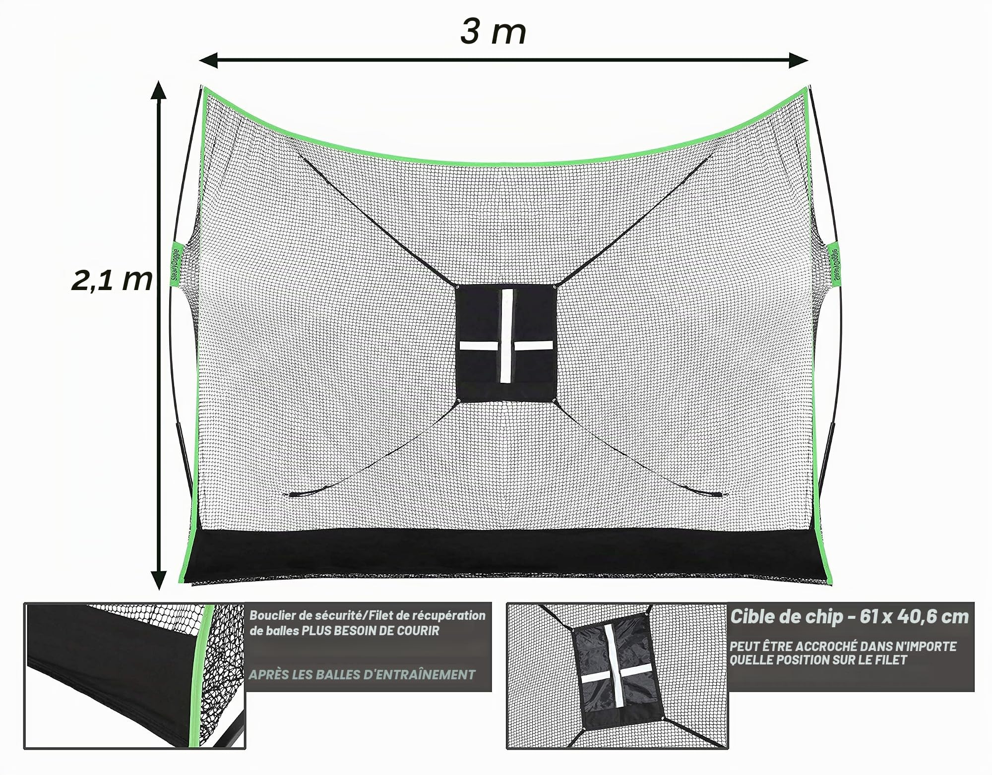 Filet de golf professionnel en attente de brevet, tapis de golf à double tour, cible d'écaillage et sac de transport – Le bon choix de filets de golf pour la conduite dans le jardin et les filets de golf