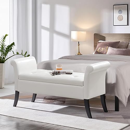 Miniatura 2 de Yaheetech Banco de almacenamiento para entrada, banco de ventana de cuero con brazos enrollados para dormitorio, entrada, ventana, asiento, color