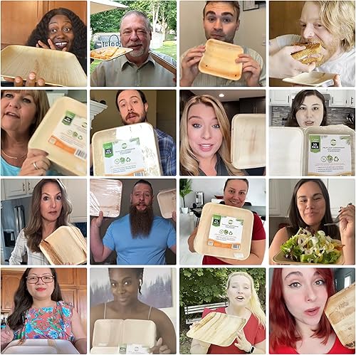 Miniatura 4 de Raj - Platos de hoja de palma compostables ecológicos como platos de bambú desechables, cuadrados de 8 pulgadas, 100 platos de fiesta, madera