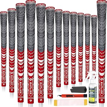 SAPLIZE Cross Cord Golf Grips Set of 13 Grips with Tape or Full Regripping Kit, Std/Mid/Jumbo, Low Taper Design, Multi-compound Hybrid, Anti-Slip Golf Club Grips, T30 Flow Series