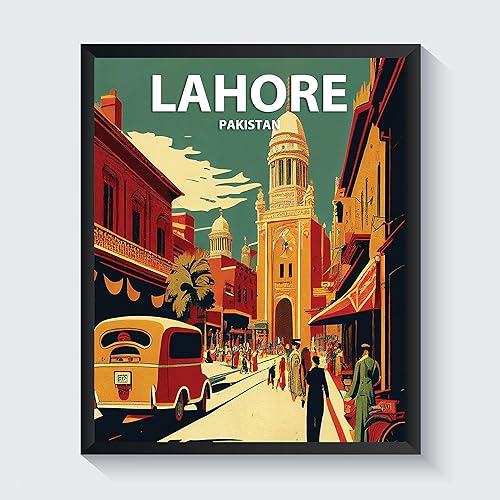 Lahore - Póster impreso artístico, decoración de pintura de pared de Pakistán, arte de Oriente Medio, arte para decoración del hogar, obra de arte