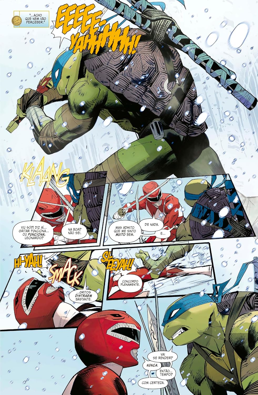 Tartaruga Ninja Leonardo e Ranger Vermelho Lutando