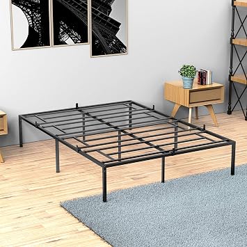 coucheta Queen Metal Platform Bed Frame with Sturdy Steel Bed Slats,Mattress Foundation No Box Spring Needed Large Storage Space Easy to Assemble Non-Shaking and Non-Noise Black Queen