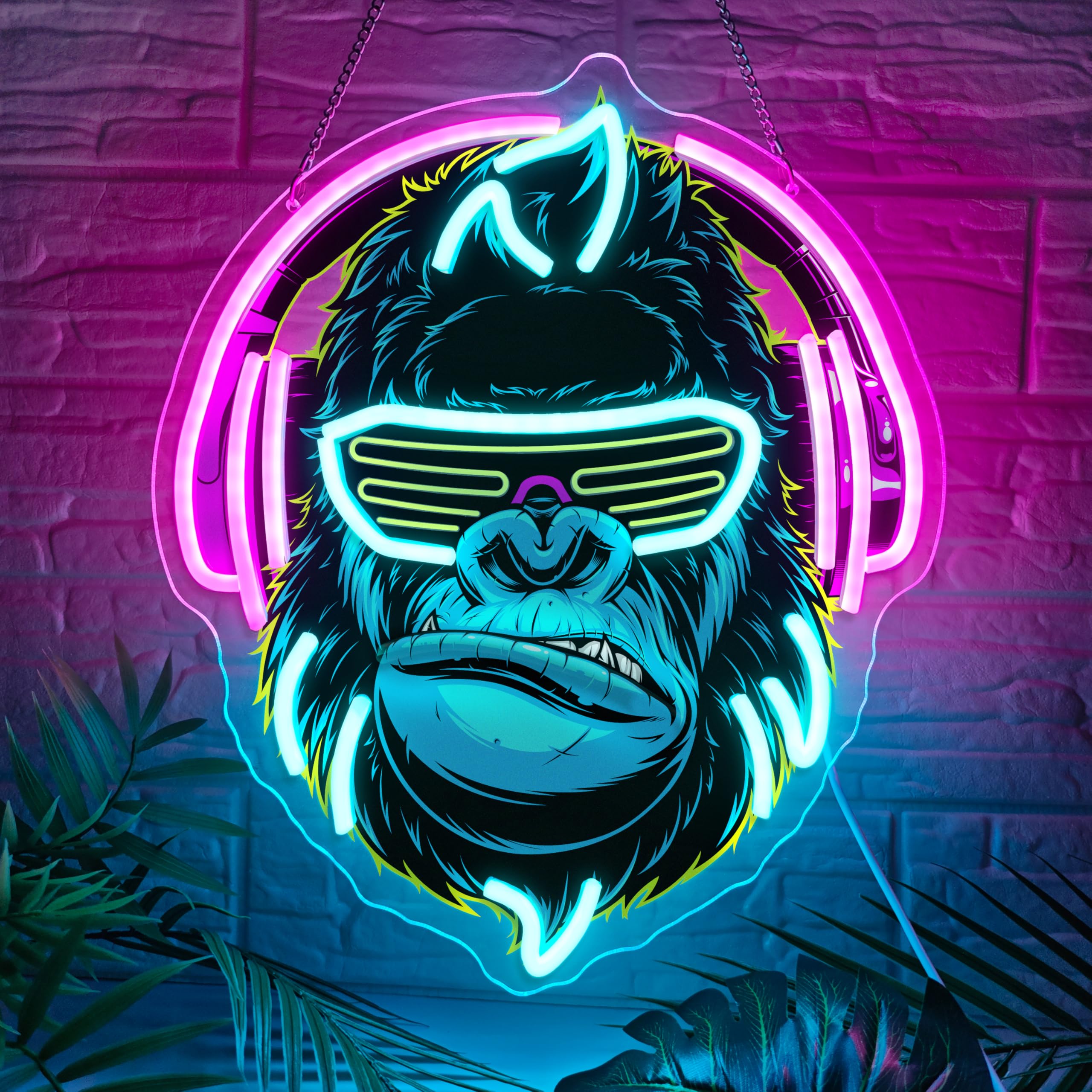 Auriculares, letrero de neón con luz LED Kong regulable para decoración de pared, sala de juegos, cueva de hombre, decoración de bar, fiesta en casa, letrero LED alimentado por USB