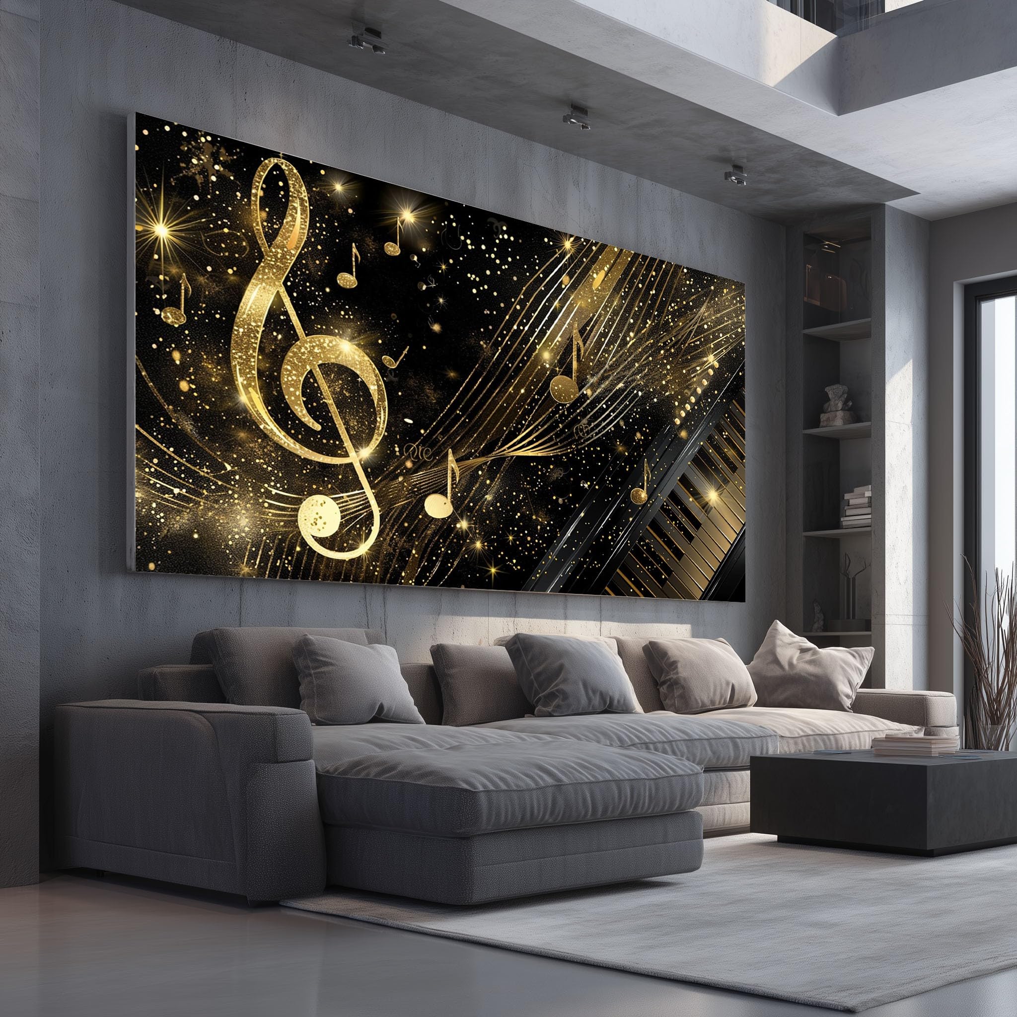 Quadri da Parete Moderni per Soggiorno Musicale Senza Cornice 80x160 cm | Chiave di Violino Stampa su Tela Rock Pianoforte Decorativa per Salotto Lusso Nota Musicale Quadretti per Camera da Letto
