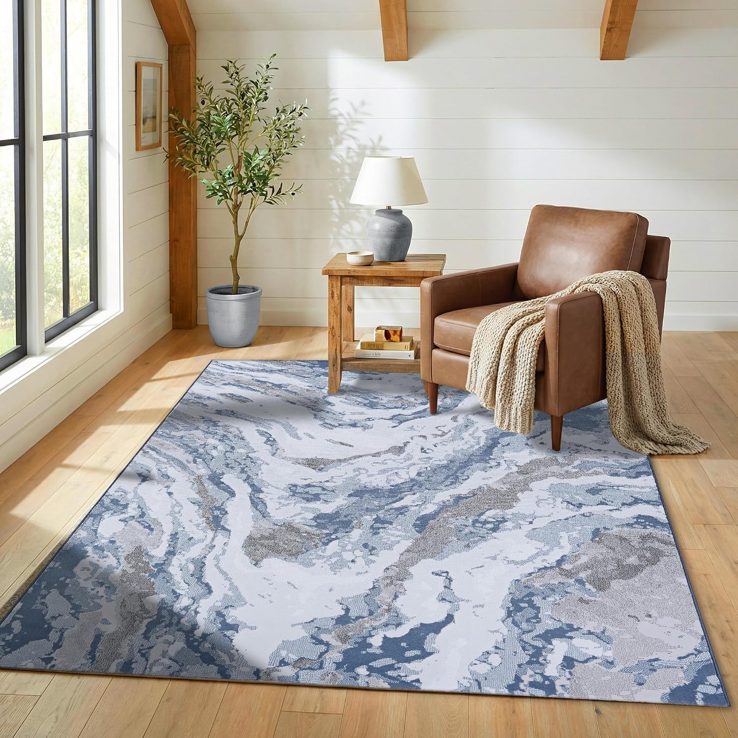 Couristan Serenity Abstract Marble 5'3" x 7'6" Grey Opal Area Rug - Swirl Watercolor Effect, Wilton Woven Polypropylene, Living Room Dining Room Bedroom, Modern Indoor Rug