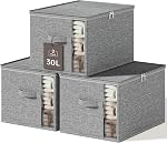 Boîtes de rangement avec cadres robustes, Boîte d'organisateur de vêtements en tissu pliable pour le déménagement, Cube de rangement en chaussette avec lis et fermeture à glissière, Sacs de stockage en lin pour les couvertures, vêtements, feuille