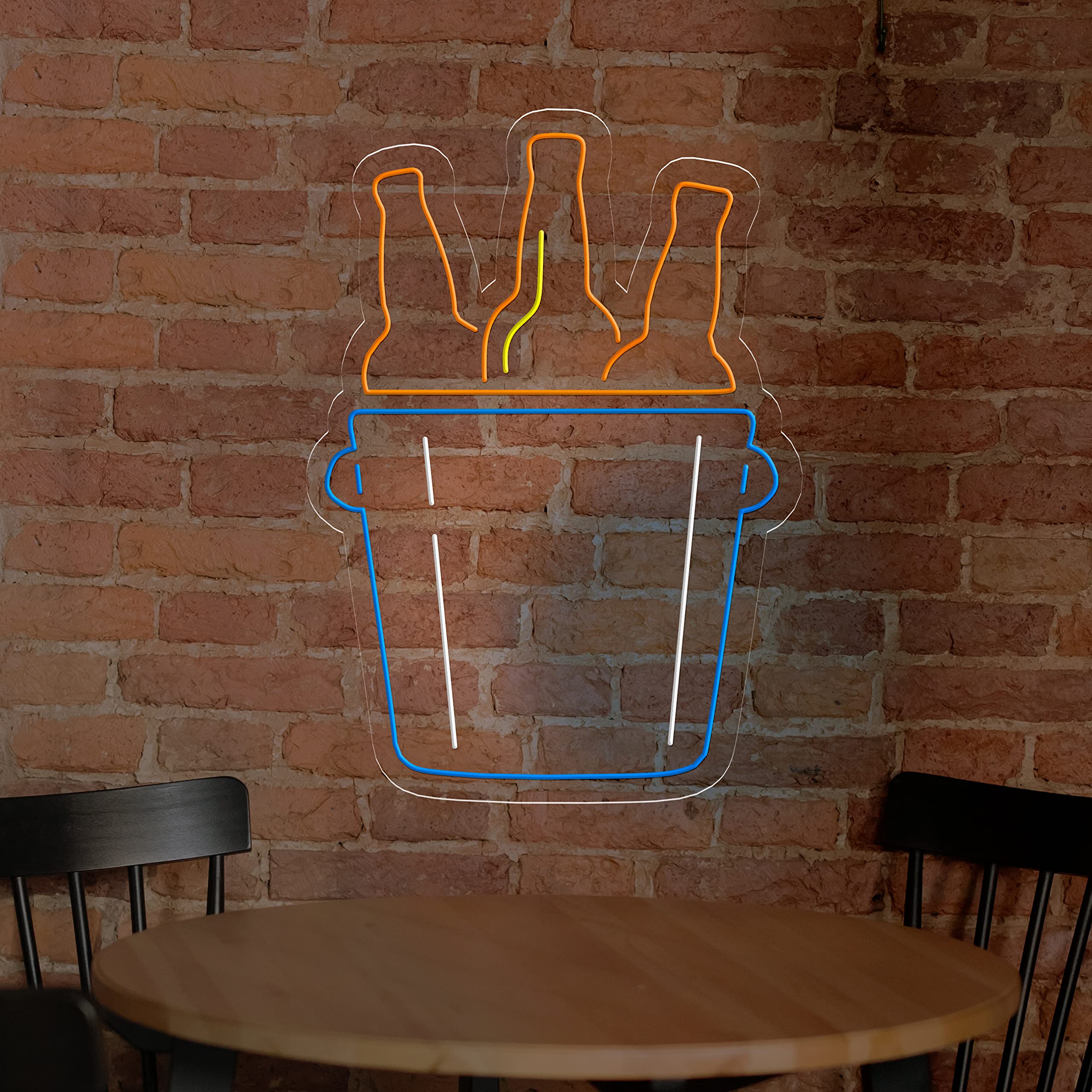 Neon Luces Pared Carteles Letrero Comida Restaurante Feliz -55cm - Personalizable - Multi modelos para elegir - Con Mando a la Distancia- Interior (Neón Cubo de Cervezas)