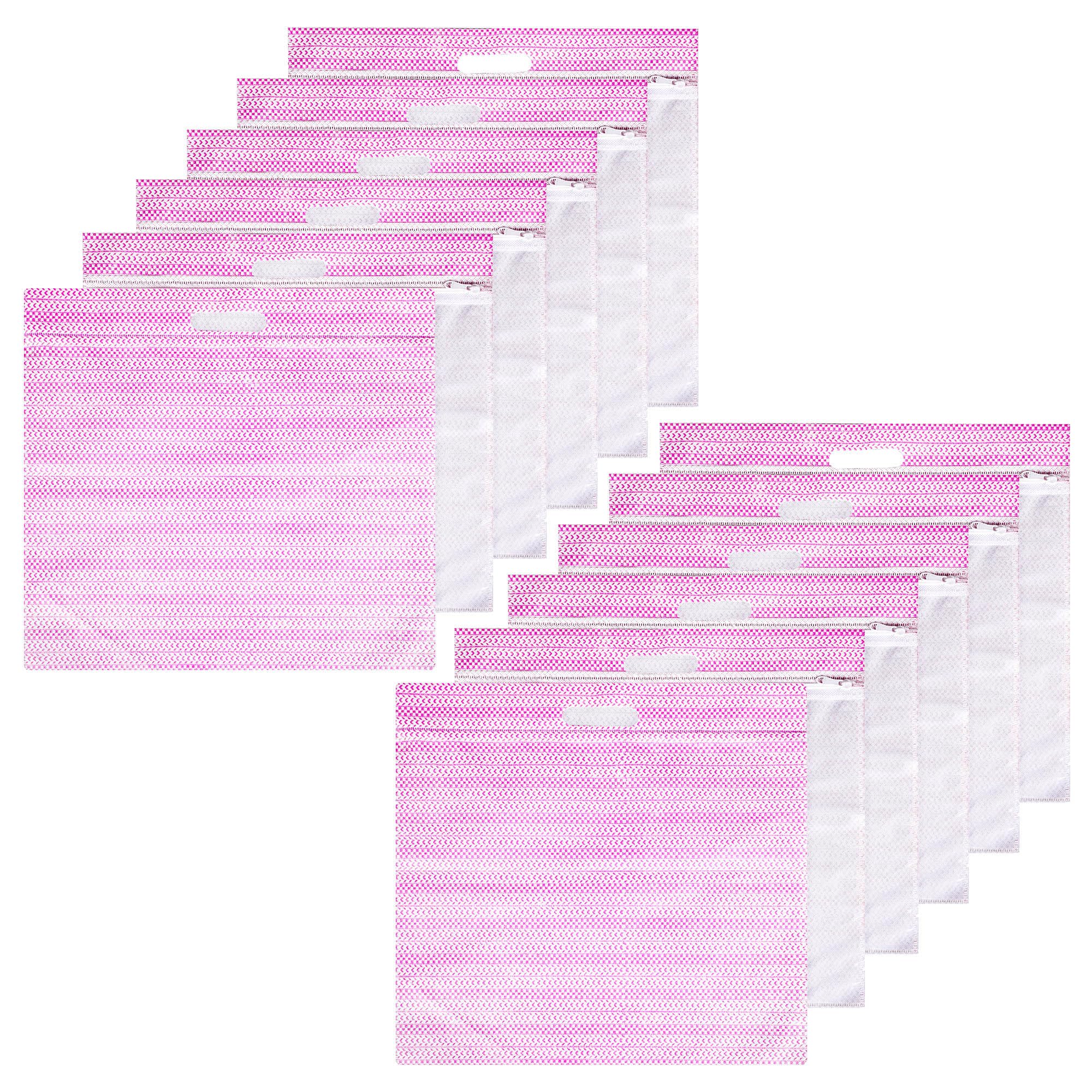 Kuber Industries Pack of 12 Saree Storage Bag | Single Packing Cloth Storage Bag | Clothes Storage Bag | Wardrobe Storage Bag | Top Visible Window Saree Bag | Handle Saree Cover | Pink