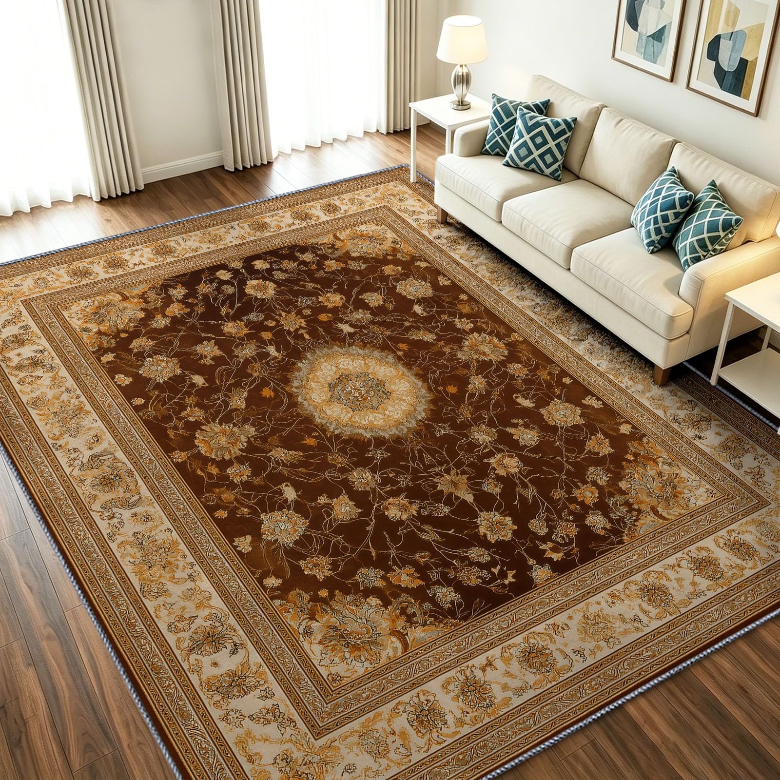 Tapis chambre et cuisine 120x170 cm poil ras doux style vintage lavable