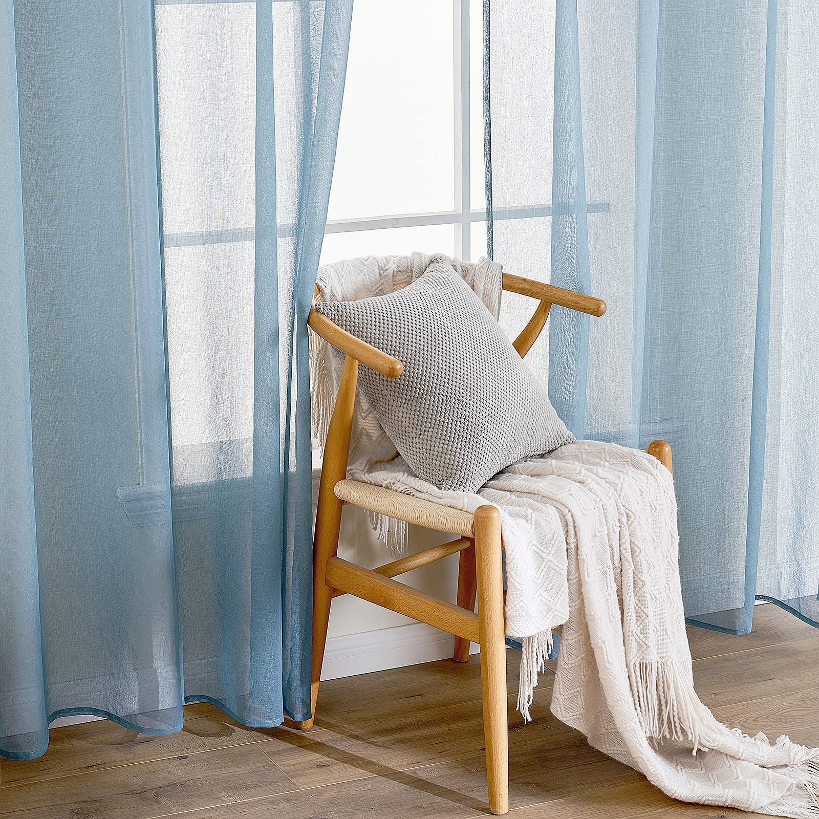 EMEMA 2 Panels Transparent Voile Curtains with Soft Eyelets Windows for Bedroom and Living Room Elegant Living Room 140x300cm Blue Steel - Image 3