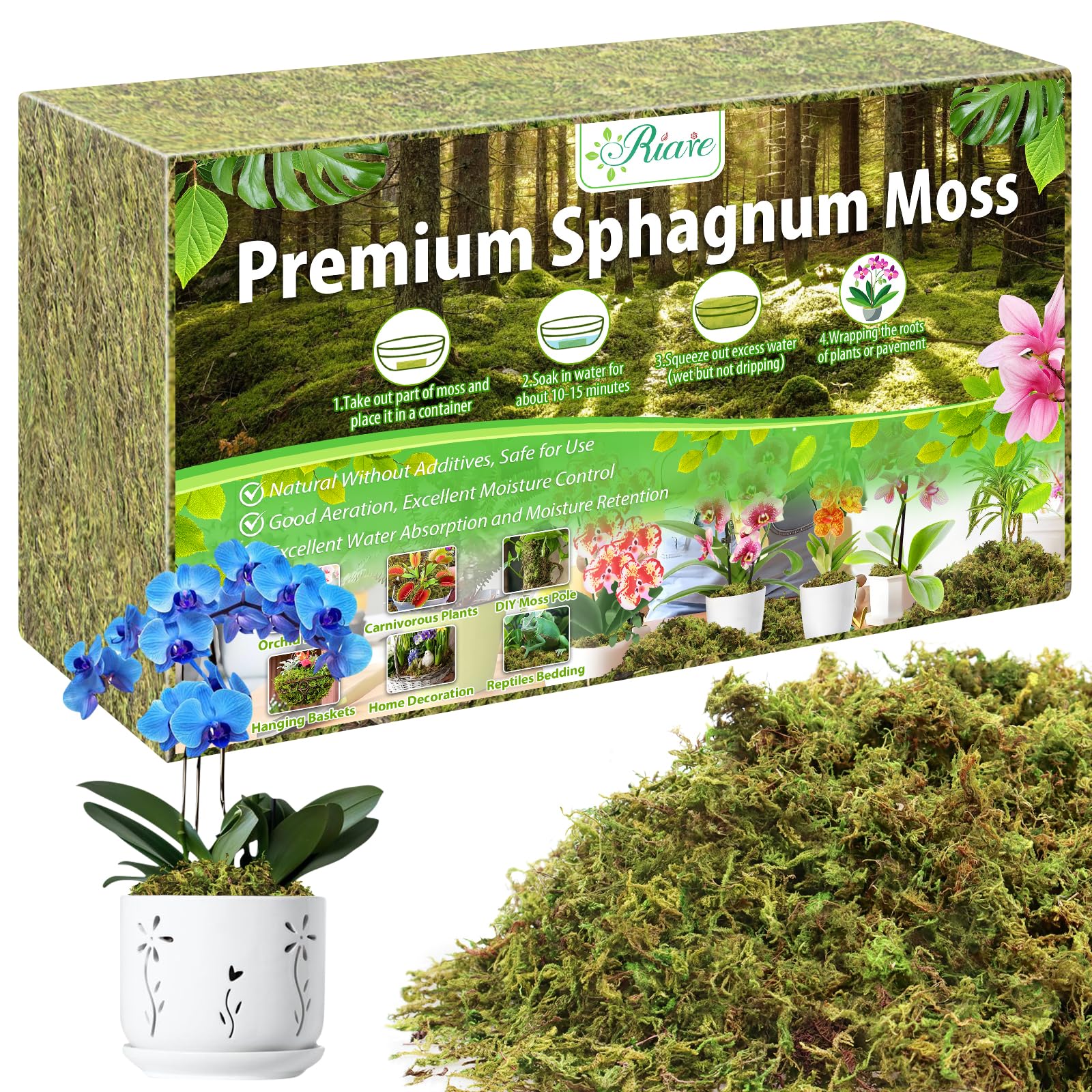 Premium 600g Sphagnum Moss for Plants – 24L Natural Moss for Orchids, Soft Green Decorative Moss for Succulents, Reptiles & DIY Crafts