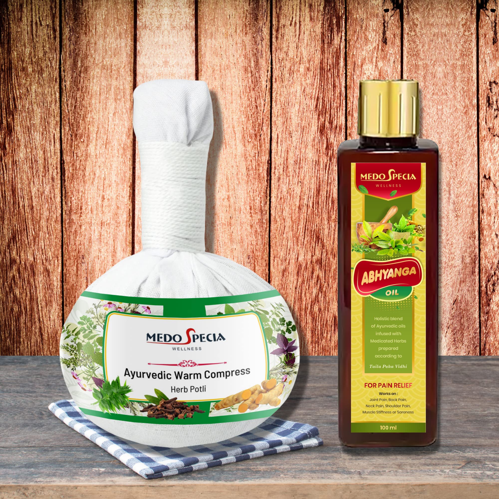 Medo Specia Ayurvedic Abhyanga Oil - 100 ml & Swedana Potli - Warm Compress with Natural Herbs- 250 gm Combo Pack | For relief from muscular and joint pain| (B09MBD4H5Y) Amazon Price History, Amazon Price Tracker