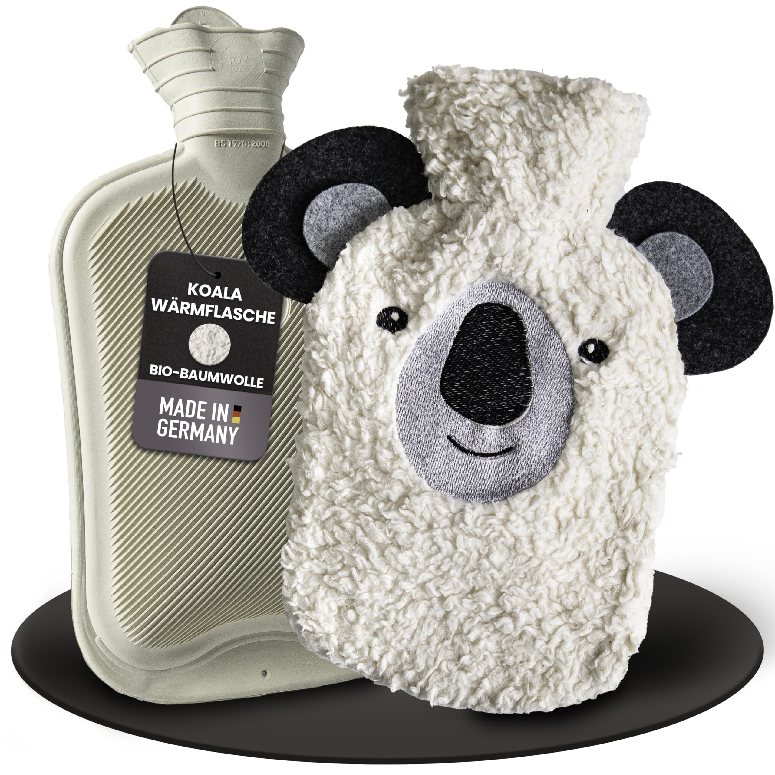 Kuschel - Borsa dell'acqua calda animale [0,8 l] in cotone biologico extra morbido e feltro riciclato, prodotta in Germania, borsa dell'acqua calda animale, divertente borsa dell'acqua calda per