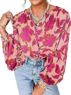 Women's Floral Button Down Blouse 2025 Fall Fashion Dressy Casual Long S...