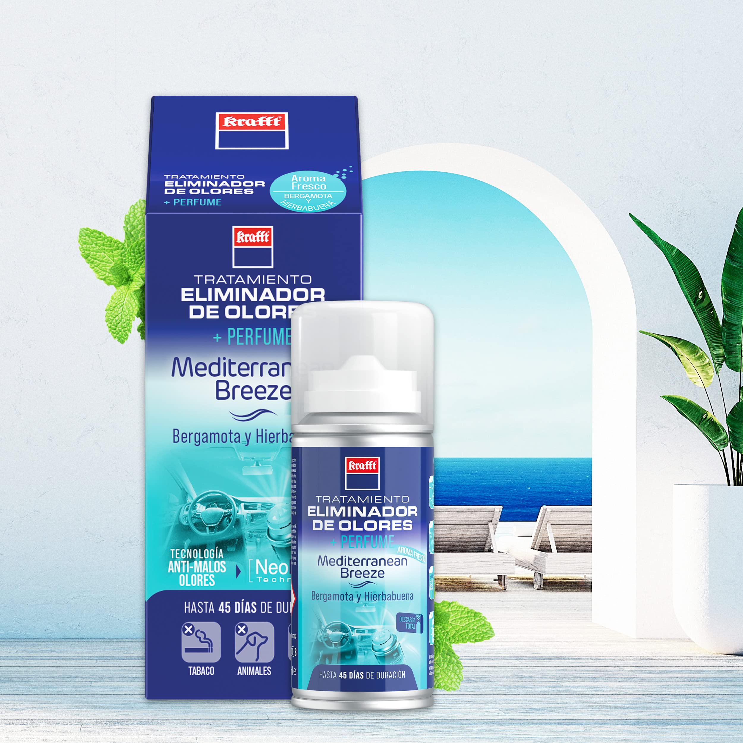 Krafft Ambientador Profesional – Eliminador de Olores de Vehículo – Duración hasta 45 Días – Tecnología Neo Pure de Doble Acción – Neutraliza Olores de Humedad, Tabaco y Mascotas – 150 ml