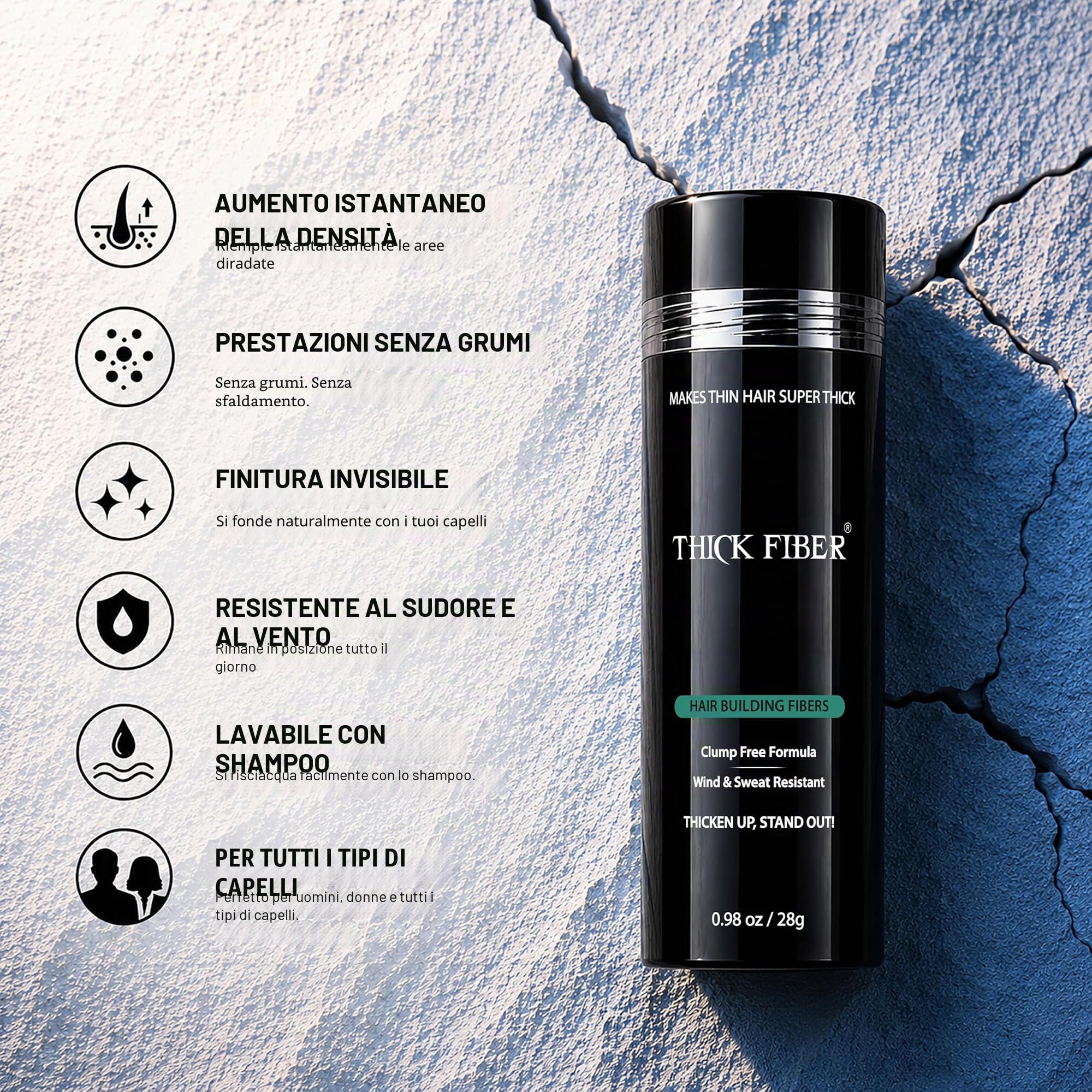 THICK FIBER, Fibre dei capelliper la ricostruzione dei capelli, per il diradamento dei capelli, 25 g confezione da 1, marrone medio, polvere per capelli, flacone da